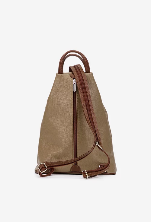 Rucsac dama taupe cu maro din piele texturata