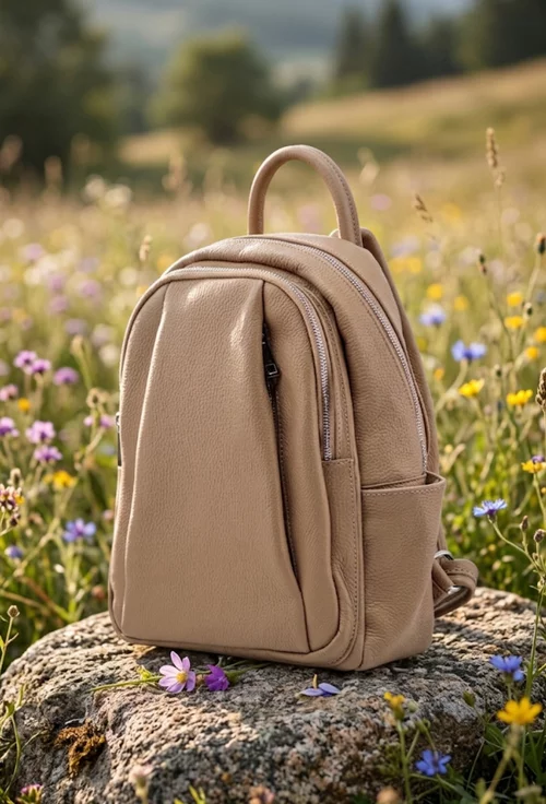 Rucsac dama taupe din piele naturala picture - 3
