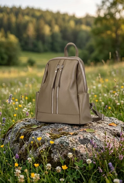 Rucsac dama taupe din piele naturala