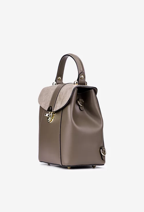 Rucsac dama taupe din piele naturala cu clapeta