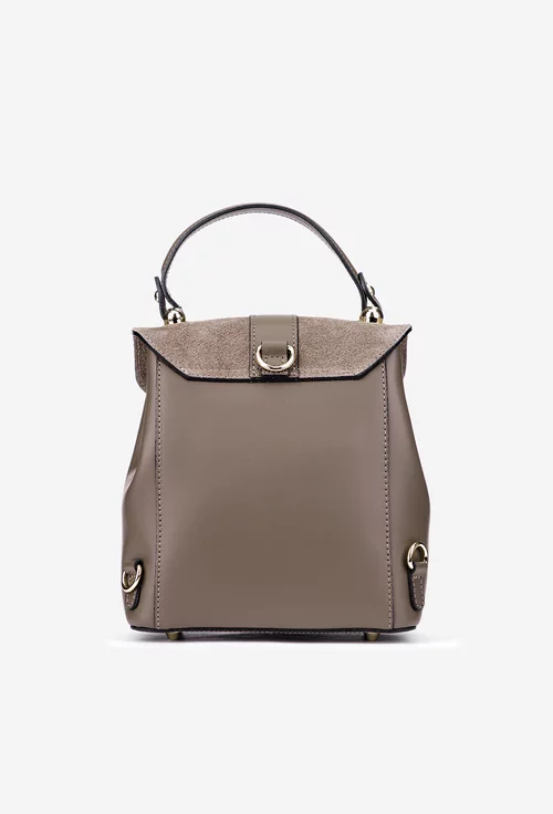 Rucsac dama taupe din piele naturala cu clapeta