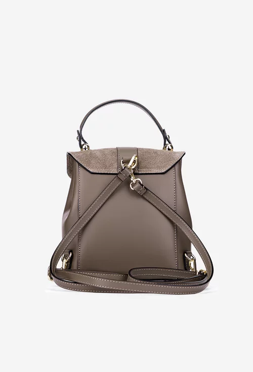 Rucsac dama taupe din piele naturala cu clapeta