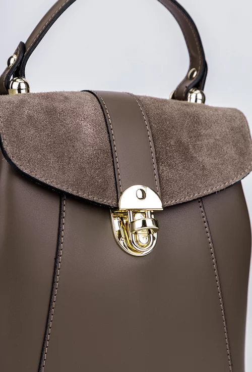 Rucsac dama taupe din piele naturala cu clapeta