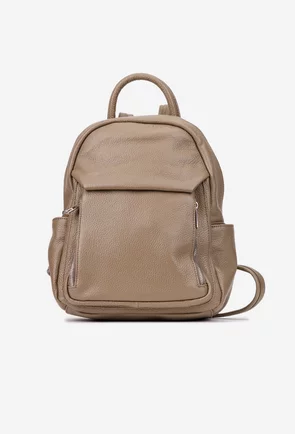 Rucsac dama taupe din piele texturata cu buzunare