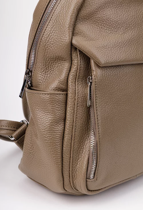 Rucsac dama taupe din piele texturata cu buzunare