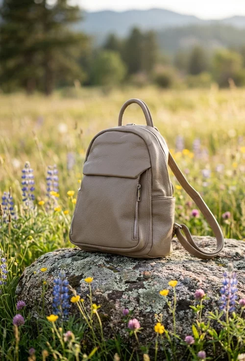 Rucsac dama taupe din piele texturata cu buzunare picture - 5