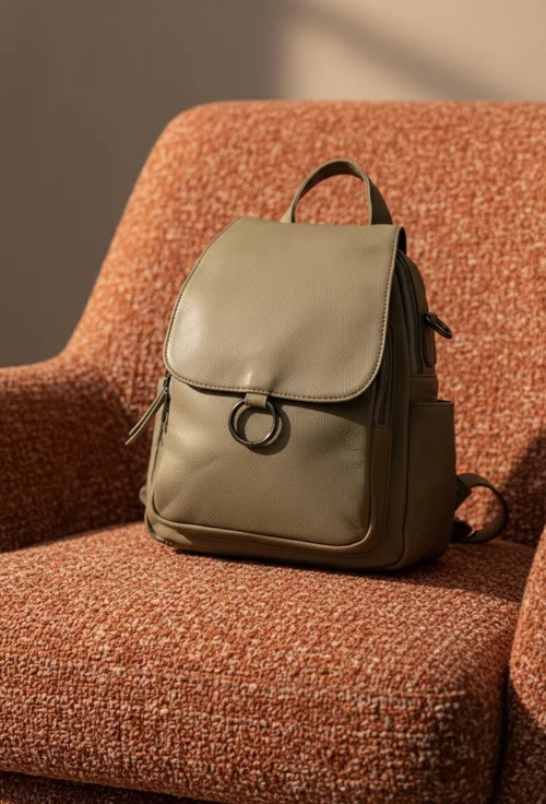 Rucsac dama verde din piele naturala