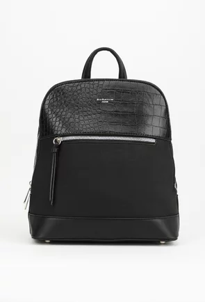 Rucsac negru din piele ecologica cu model croco - Dasha.ro
