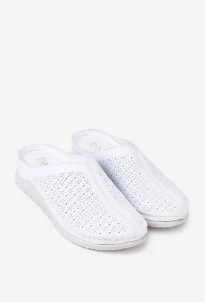 Saboti dama din piele naturala alba
