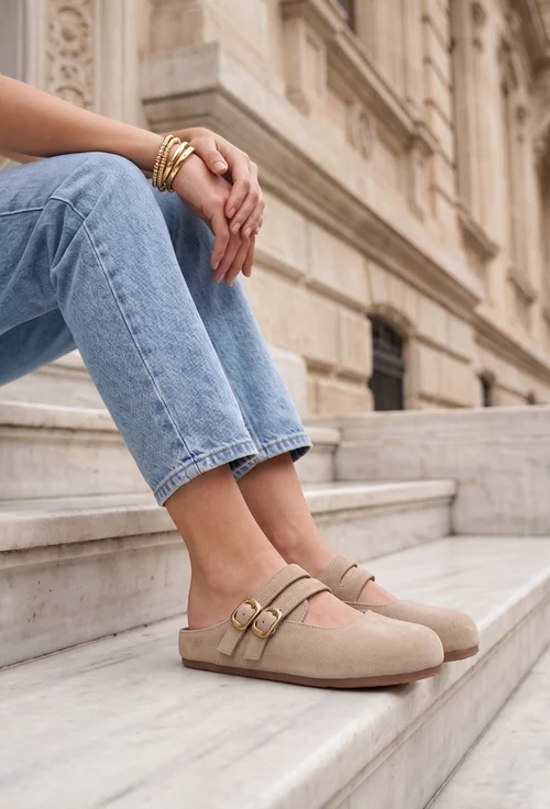 SABBATICAL MARIPOSA M TC　 Light Beige Saboti dama NUR bej din piele intoarsa - Dasha.ro