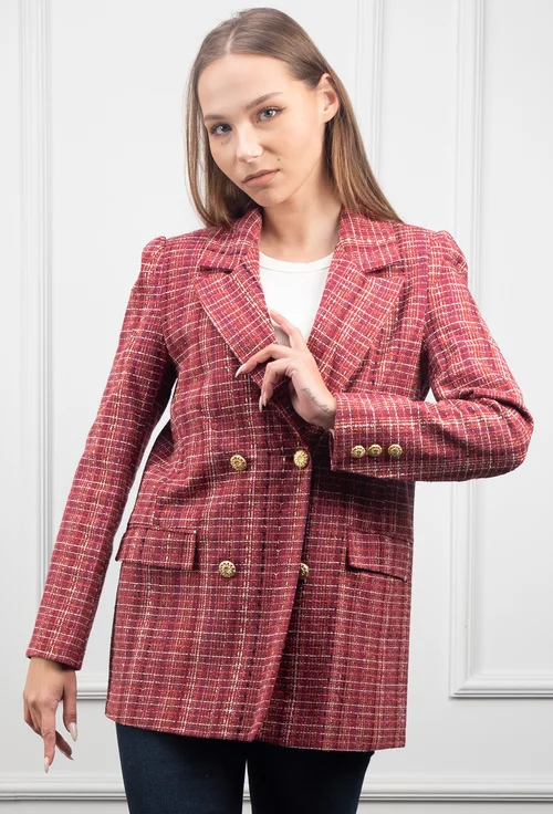 Sacou burgundy cu detalii colorate