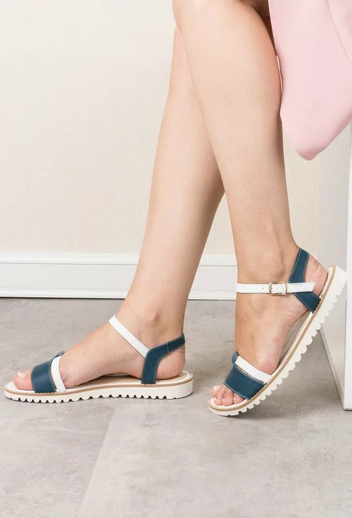 Sandale alb cu albastru din piele naturala Paula