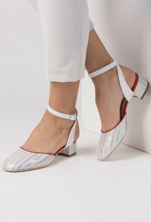 Sandale alb cu argintiu din piele naturala Hayley