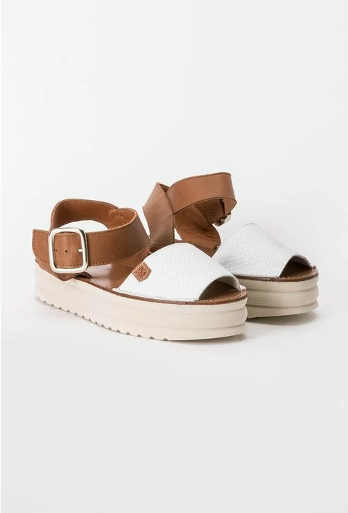 Sandale alb cu maro din piele naturala Eliza