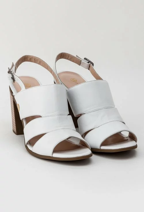 Sandale albe cu toc din piele naturala Irina