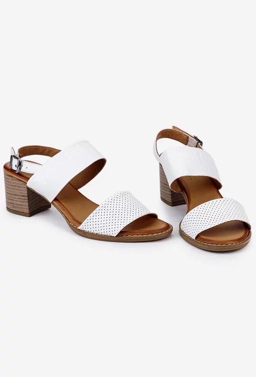 Sandale albe din piele naturala cu aspect perforat