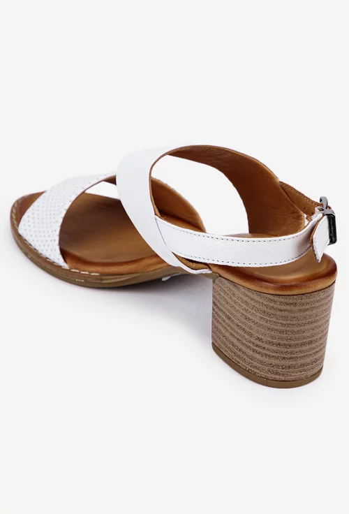 Sandale albe din piele naturala cu aspect perforat