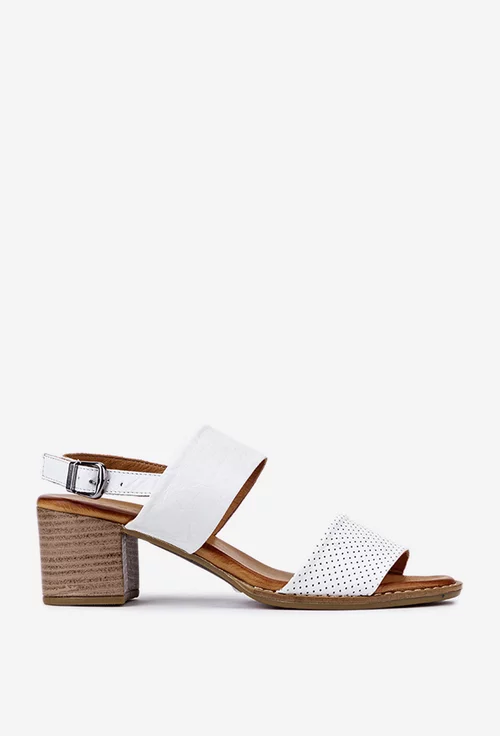 Sandale albe din piele naturala cu aspect perforat