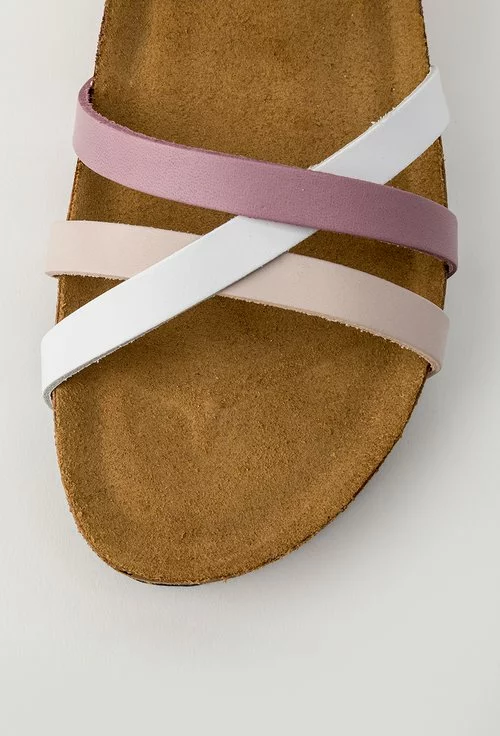 Sandale albe din piele naturala cu barete incrucisate Oro