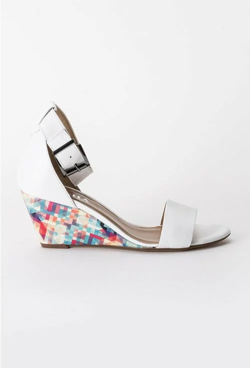 Sandale albe din piele naturala cu platforma cu imprimeu geometric Elsa