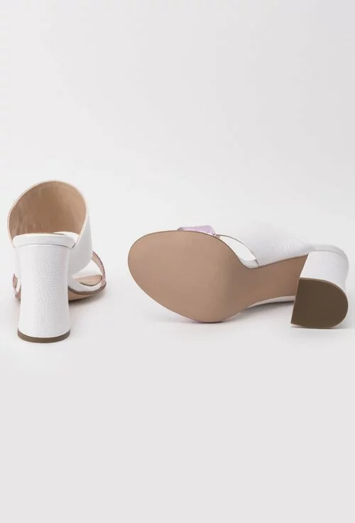 Sandale albe din piele naturala cu roz sidefat Daria