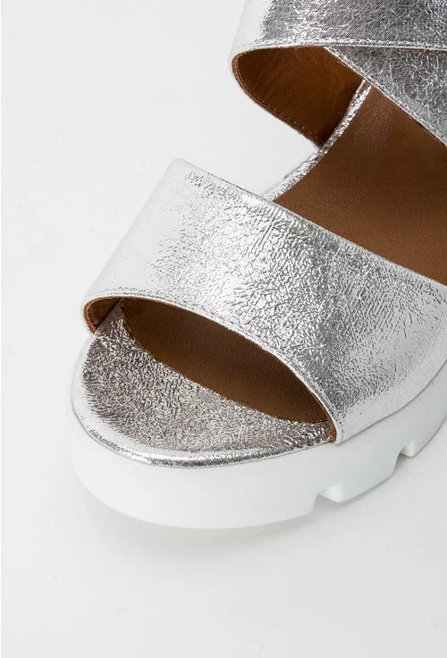 Sandale argintii din piele naturala Bellona