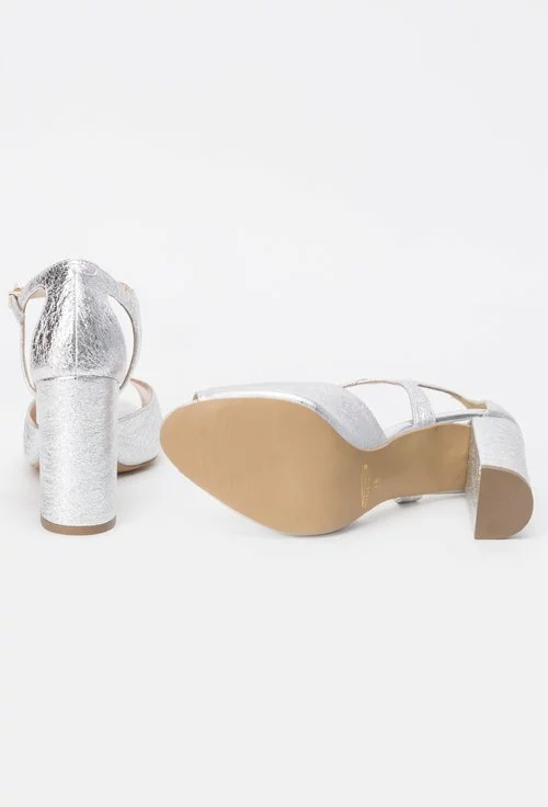 Sandale argintii din piele naturala Cinderella