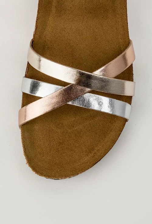 Sandale argintii din piele naturala cu barete incrucisate Rita