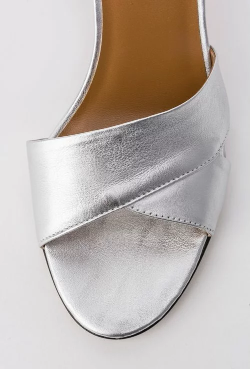 Sandale argintii din piele naturala Hana