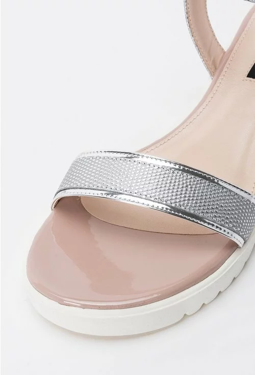 Sandale argintii din piele naturala Linda