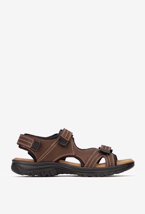 Sandale barbati din piele maro cu inchidere velcro picture - 2