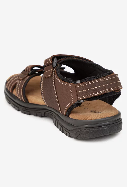 Sandale barbati din piele maro cu inchidere velcro picture - 3