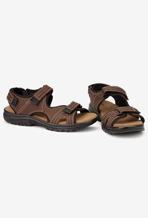 Sandale barbati din piele maro cu inchidere velcro picture - 5