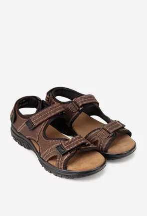 Sandale barbati din piele maro cu inchidere velcro