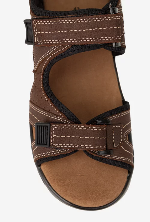Sandale barbati din piele maro cu inchidere velcro picture - 6