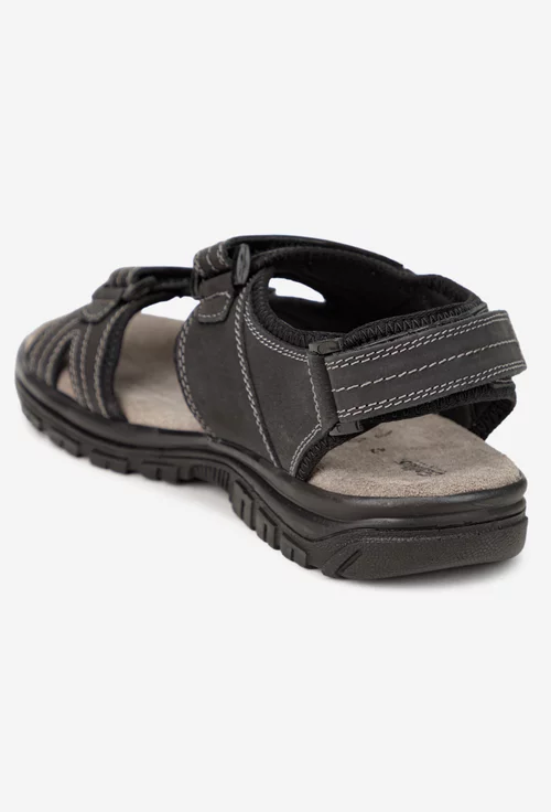 Sandale barbati din piele neagra cu inchidere velcro picture - 3