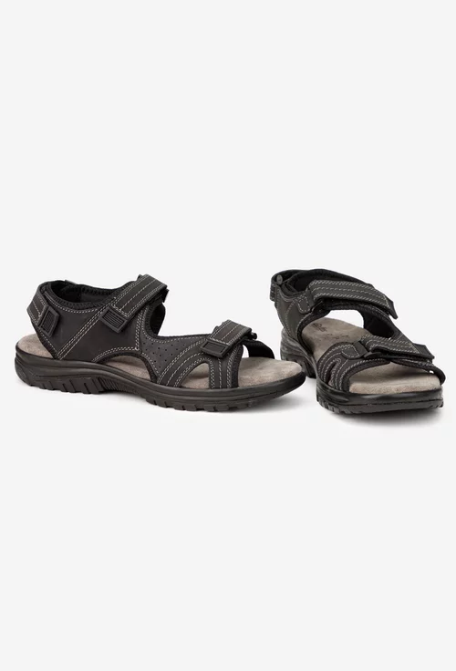 Sandale barbati din piele neagra cu inchidere velcro picture - 5