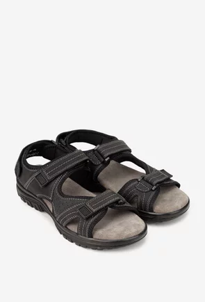 Sandale barbati din piele neagra cu inchidere velcro