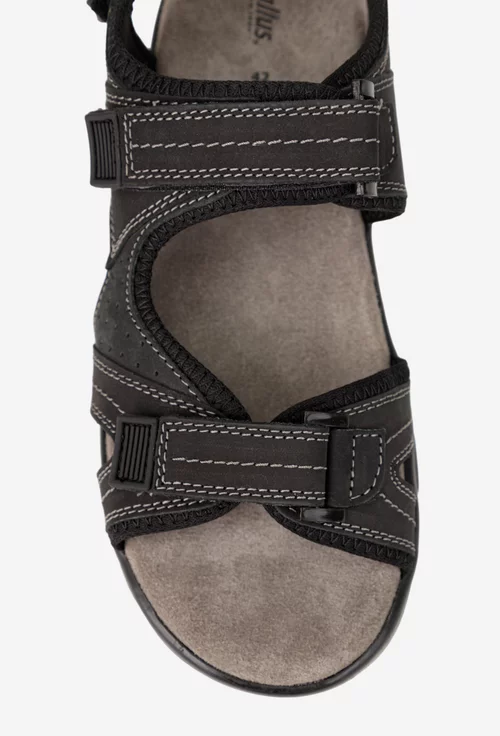 Sandale barbati din piele neagra cu inchidere velcro picture - 6