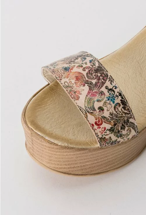 Sandale bej cu imprimeu floral multicolor Noka