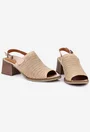 Sandale bej din piele cu model perforat
