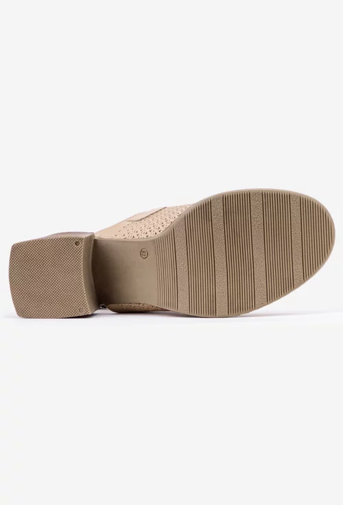 Sandale bej din piele cu model perforat