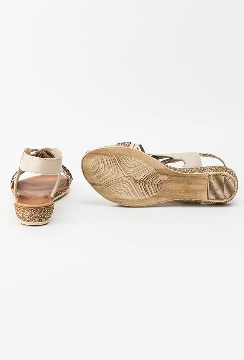 Sandale bej din piele naturala cu imprimeu geometric Alisa