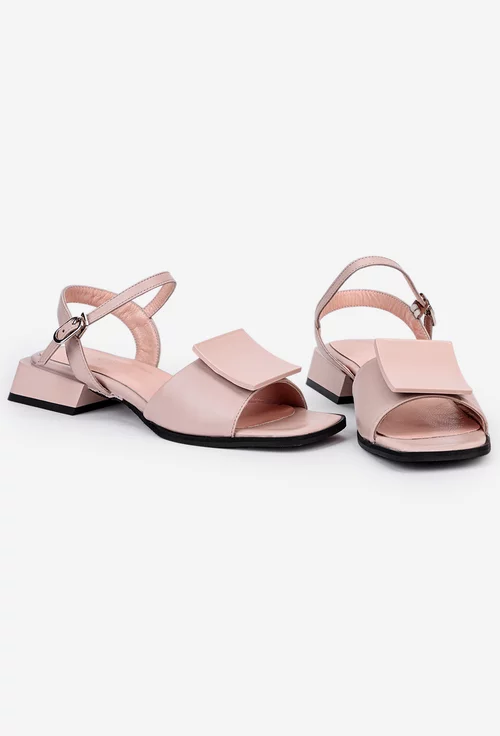 Sandale bej din piele naturala cu ornament