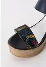Sandale bleumarin cu imprimeu floral multicolor din piele naturala Noka