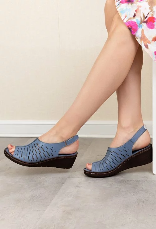 Sandale casual albastre din piele naturala Aglaia