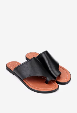 Sandale casual negre din piele naturala