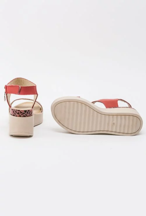 Sandale corai din piele naturala cu imprimeu geometric colorat Suzanne
