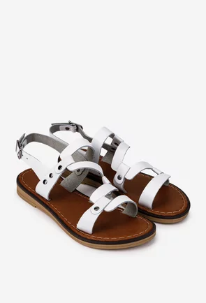 Sandale dama albe confectionate din piele naturala