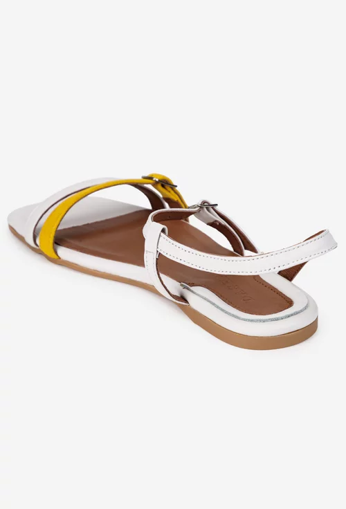 Sandale dama albe cu galben din piele naturala